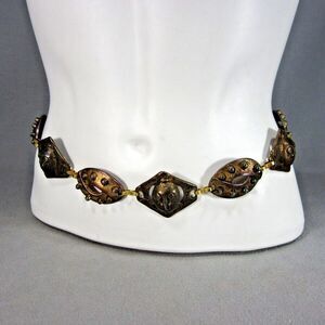 Womens Gold Toned Metal Concho Fashion Belt Head Faces Flower Chain‎ Adjustable
